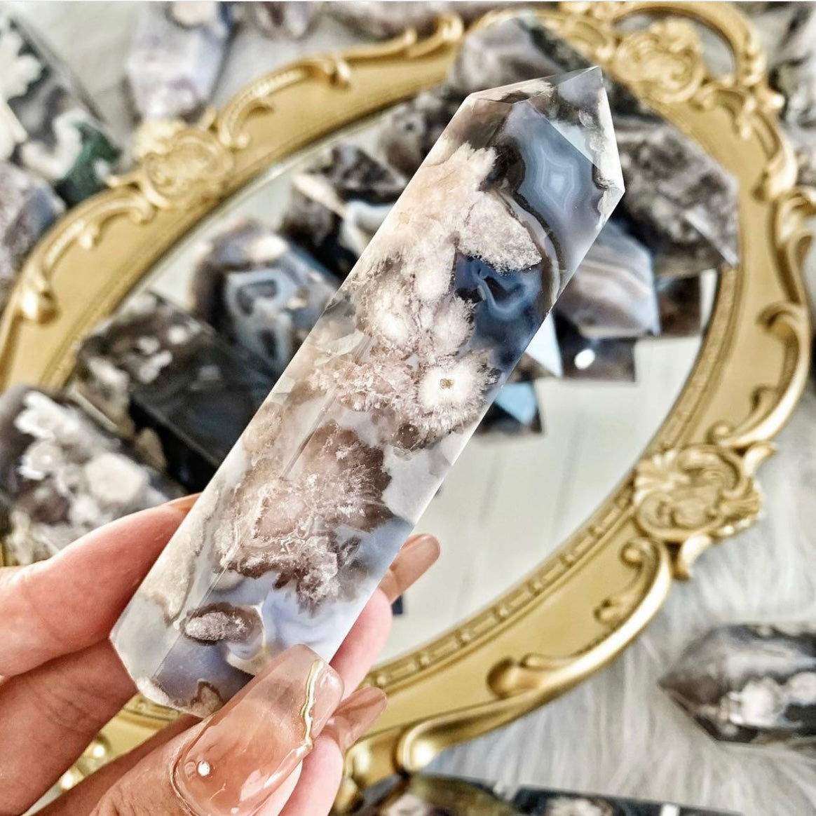 Black Flower Agate Crystal Points