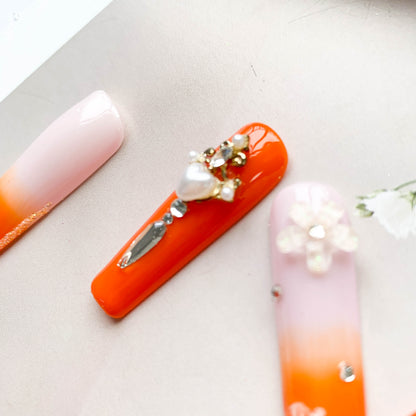 FC144 Orange gradient flash floral pattern