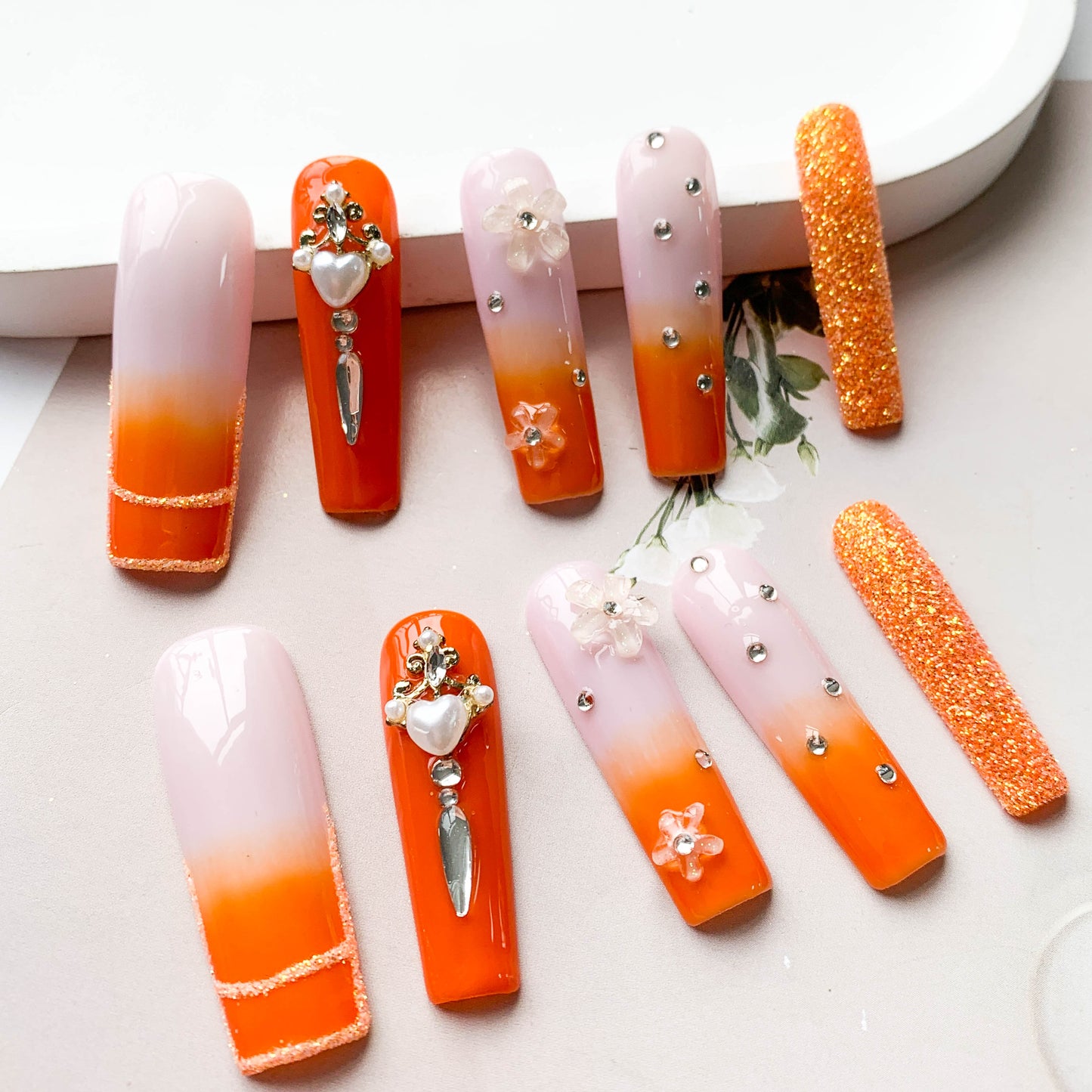 FC144 Orange gradient flash floral pattern