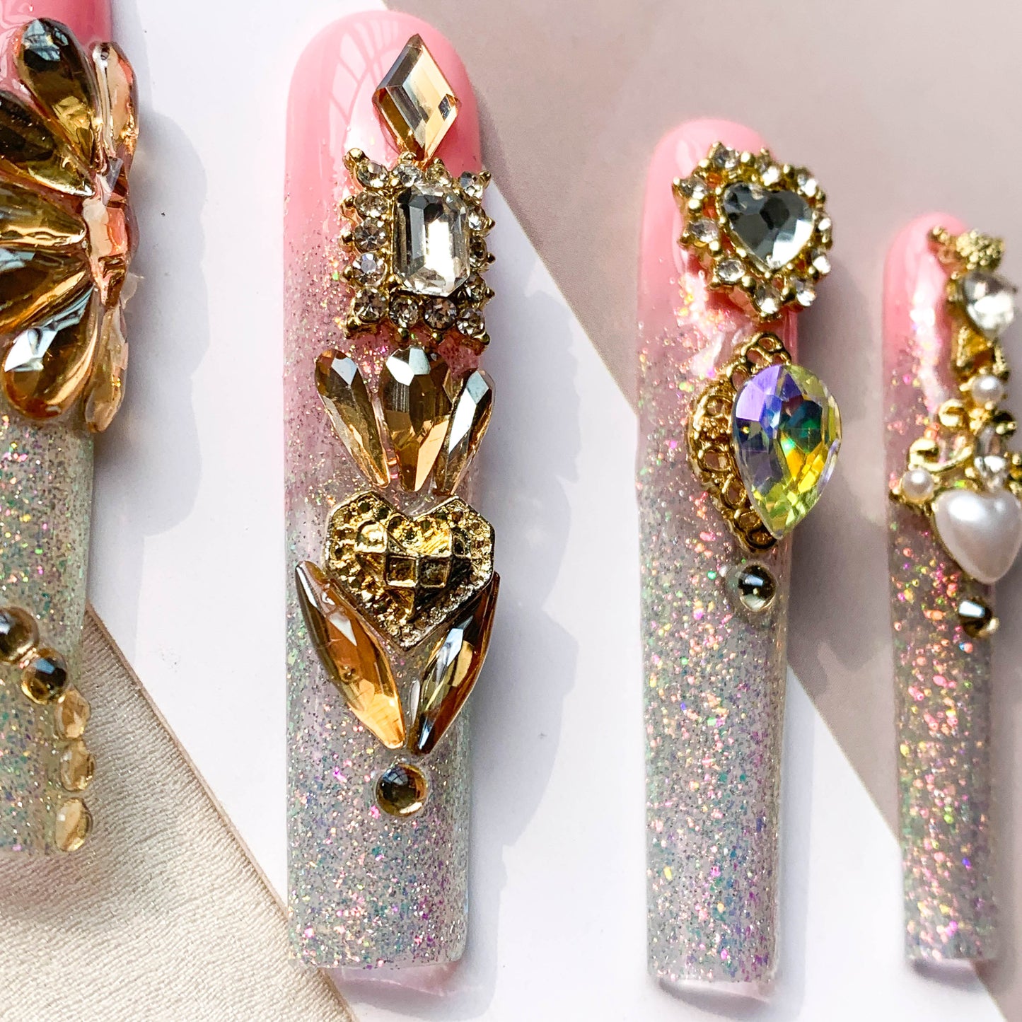 FC178 Long t nail cat eye flash diamond