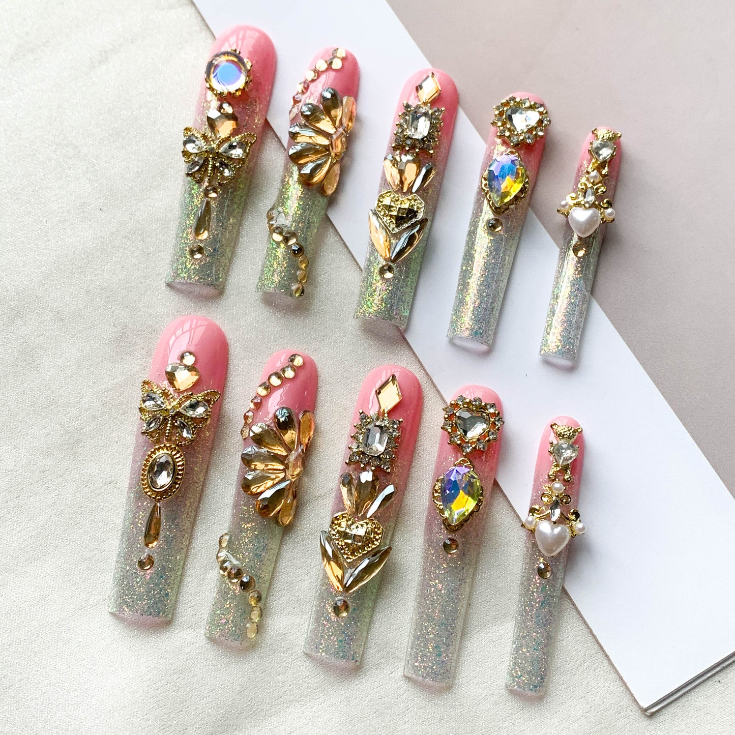 FC178 Long t nail cat eye flash diamond