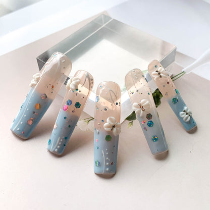 FC207 Powder blue gradient flower pattern