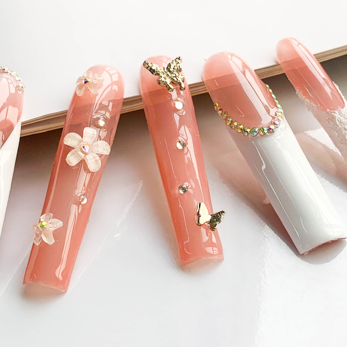 FC229 Pink and white French floral butterfly