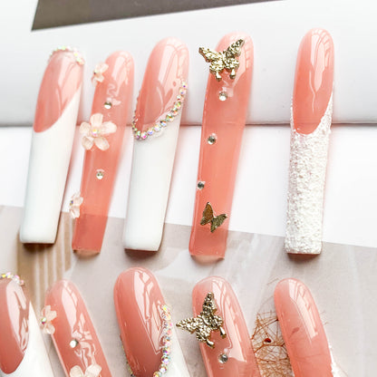 FC229 Pink and white French floral butterfly