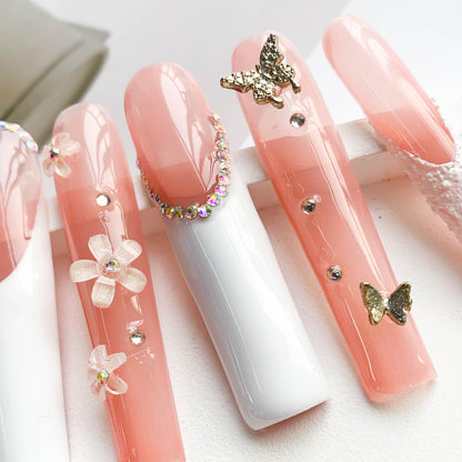 FC229 Pink and white French floral butterfly