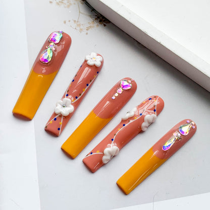 FC42 High quality carved color diamond orange nails