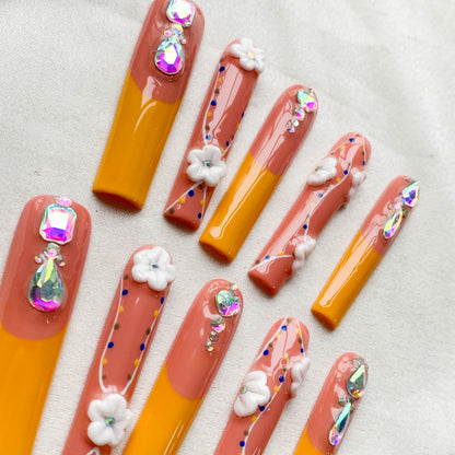 FC42 High quality carved color diamond orange nails