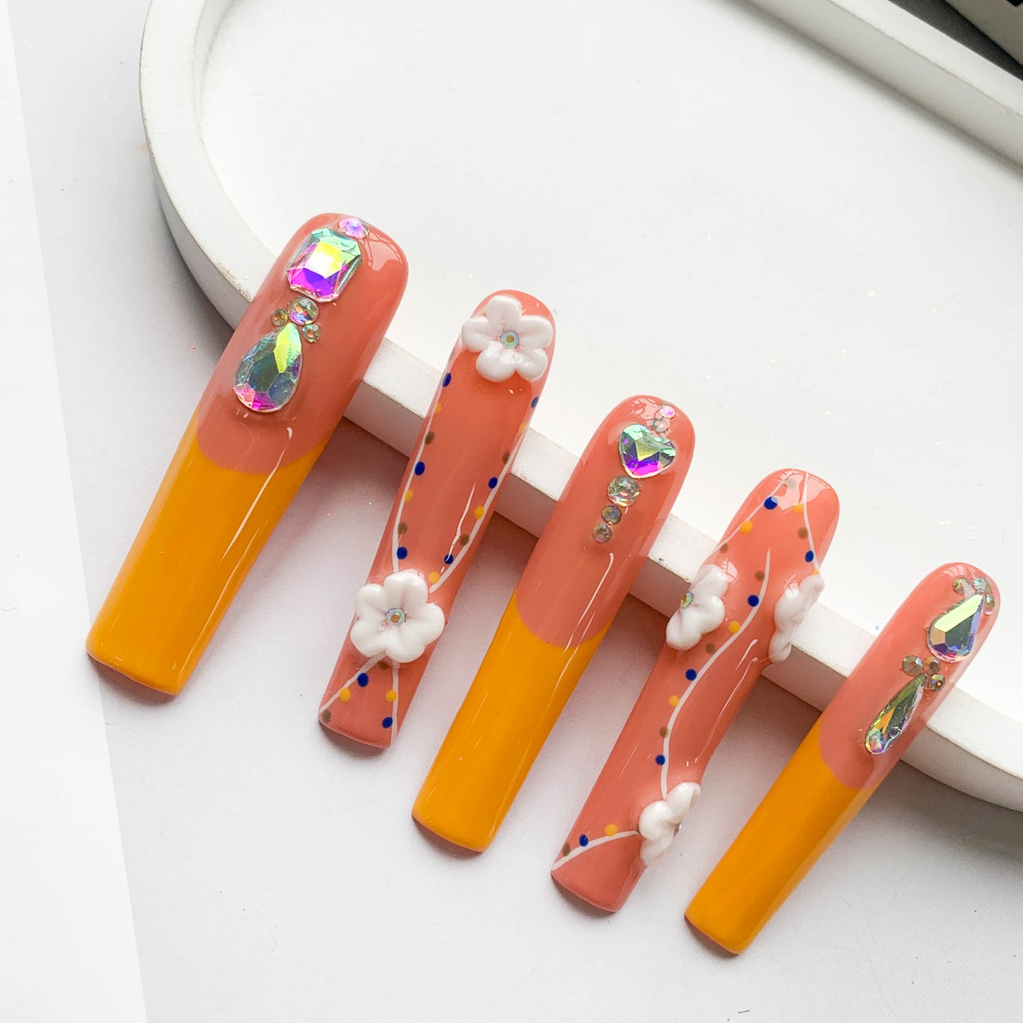 FC42 High quality carved color diamond orange nails