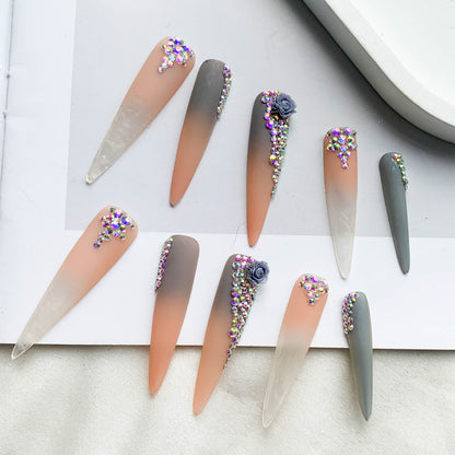 FC46 Gradient color fashion nails Grey rose