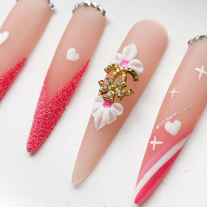 FC47 Pink glitter Metal marks on nails