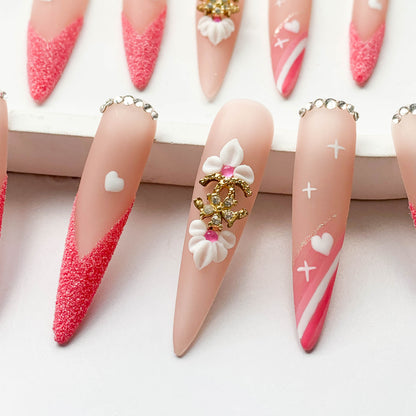 FC47 Pink glitter Metal marks on nails