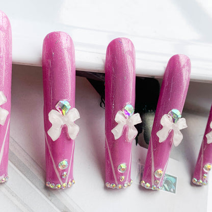FC69 Pink glitter nails  Female favorite