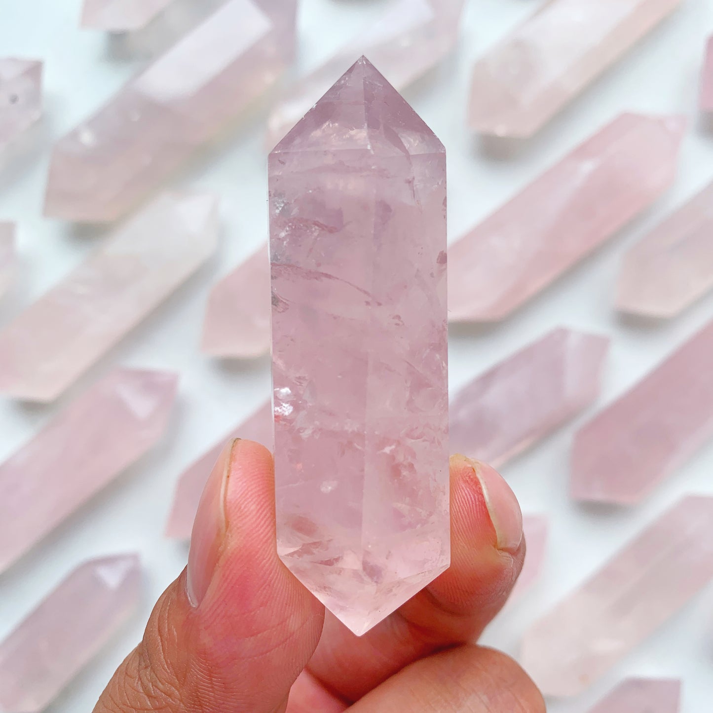 Rose quartz double tower