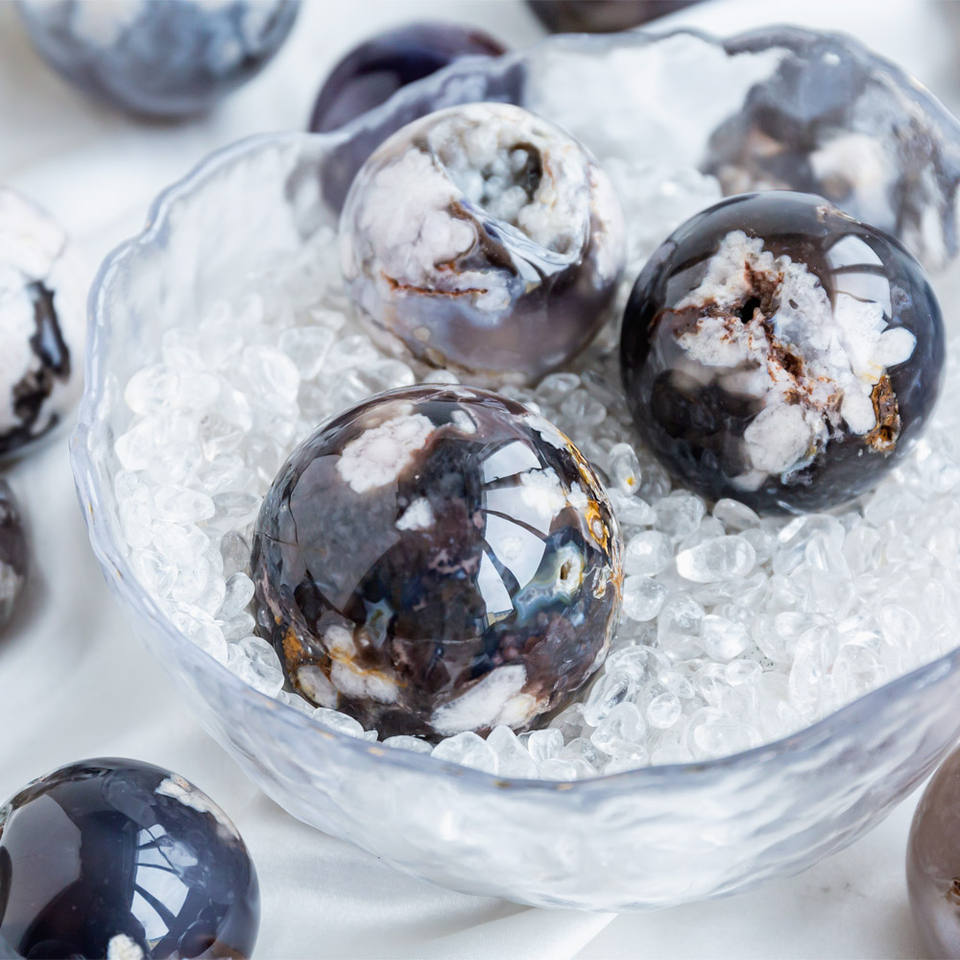 Black Flower Agate sphere