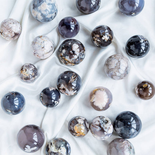 Black Flower Agate sphere
