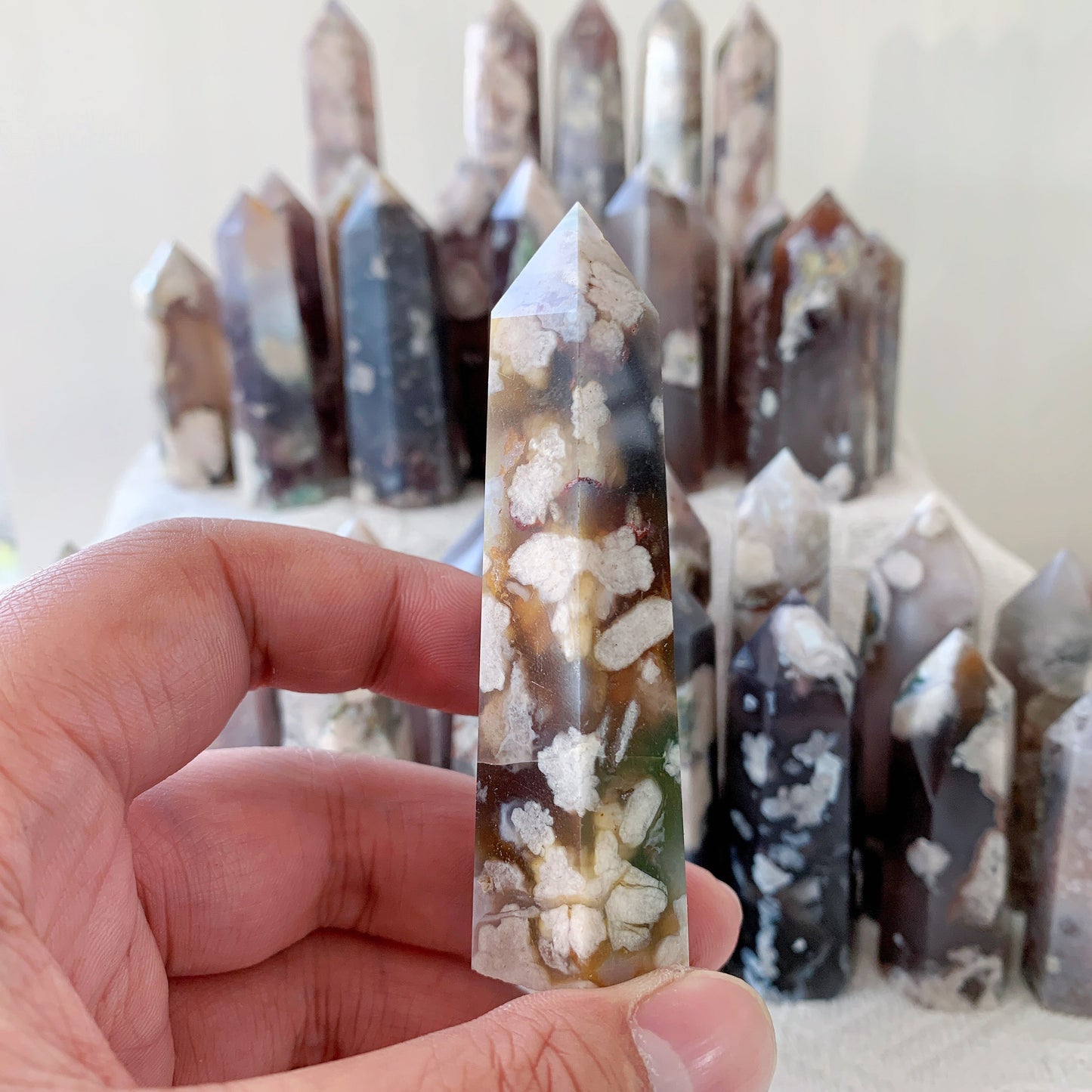 Black Flower Agate Crystal Points