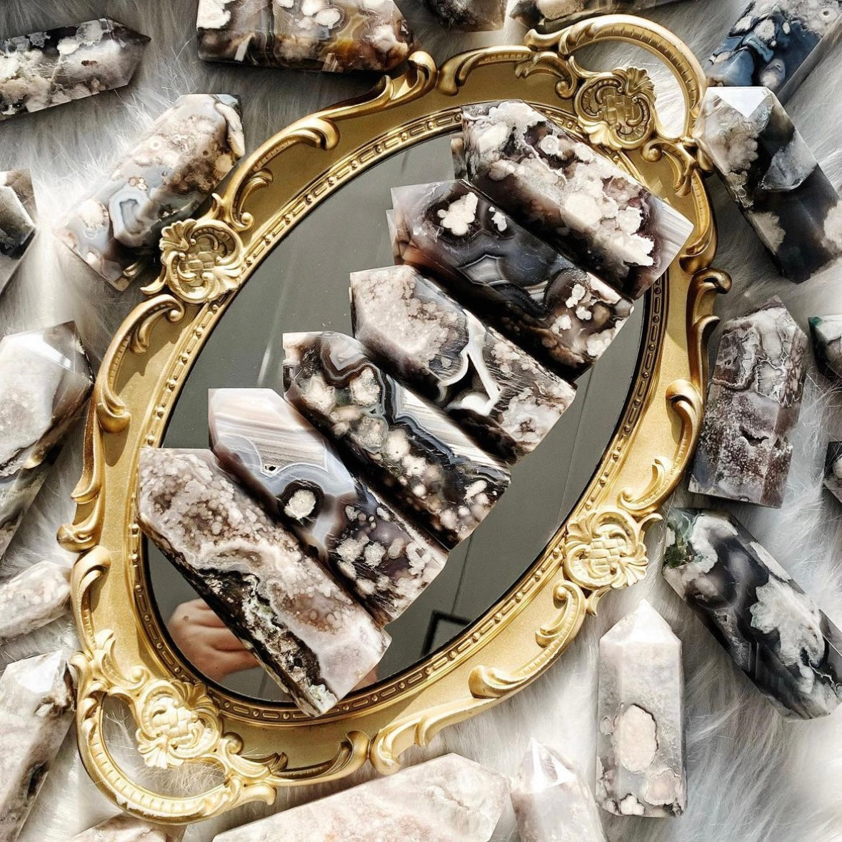 Black Flower Agate Crystal Points