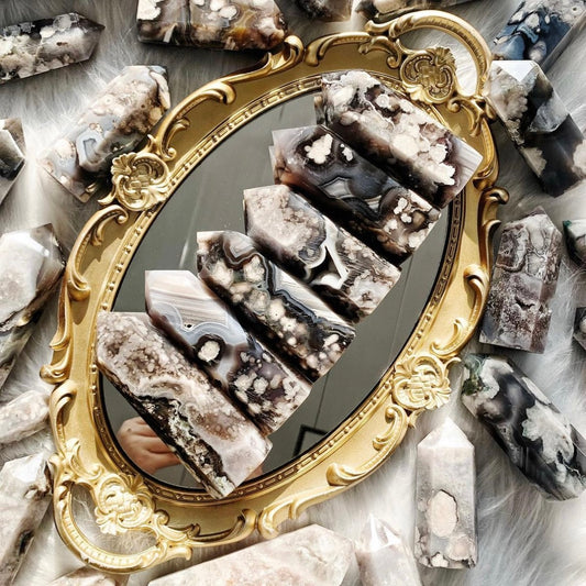 Black Flower Agate Crystal Points